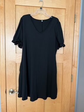 Amazon Black V-Neck Puff Sleeve Mini Dress